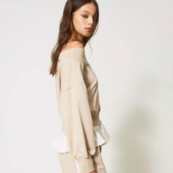 Twinset NWT Sweatshirt with poplin flounces size L - Picture 5 of 14